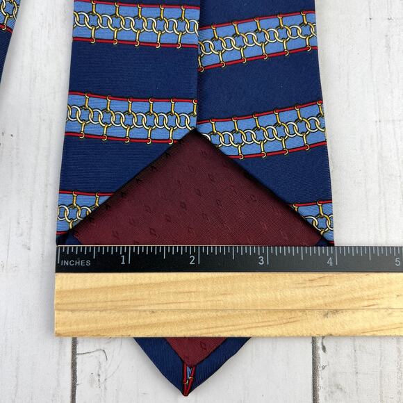 VTG Givenchy Monsieur Blue Link Striped Silk Necktie Tie Business Office - Picture 4 of 11